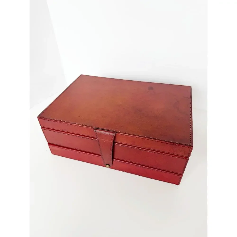 William Sheppe Leather Jewelry Box Case Brown Red Classic
